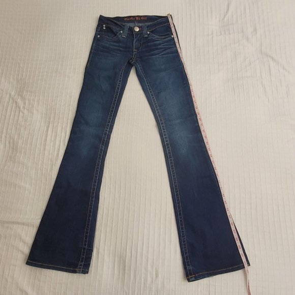 Plastic by Gly low waist bootcut blue jeans. Size 25. - Picture 4 of 10